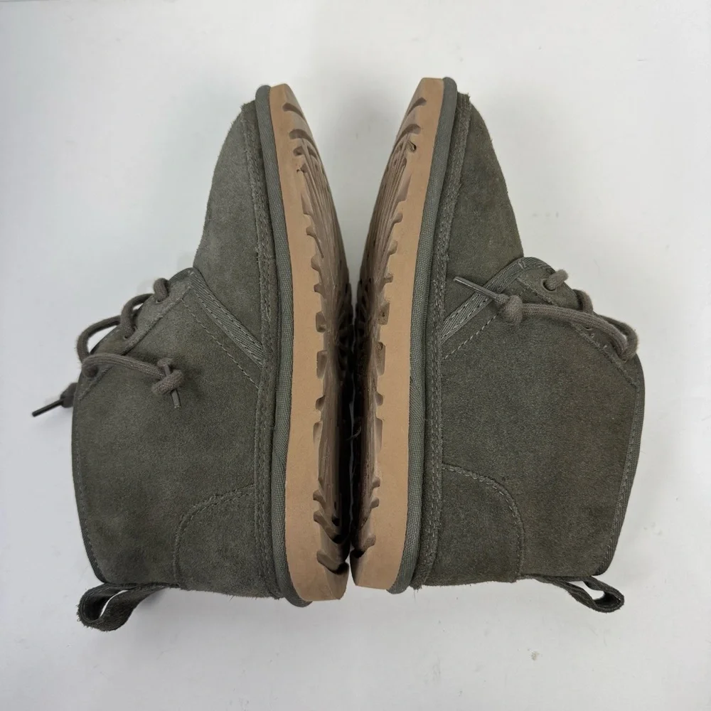 Ugg Neumel Olive Green Leather Suede Short Chelsea Boots Winter